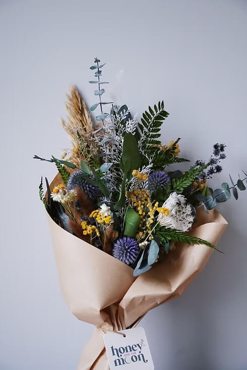 Amber and Blue Dried Floral Arrangement