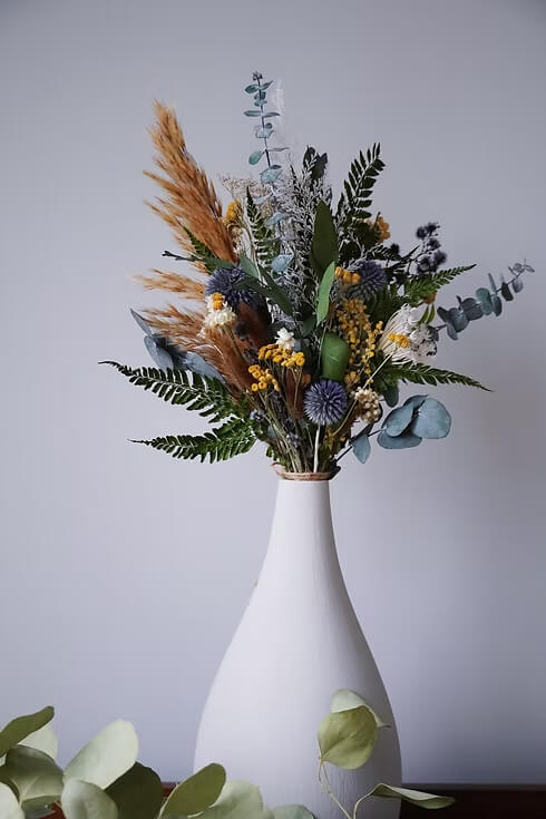 Amber and Blue Dried Floral Arrangement